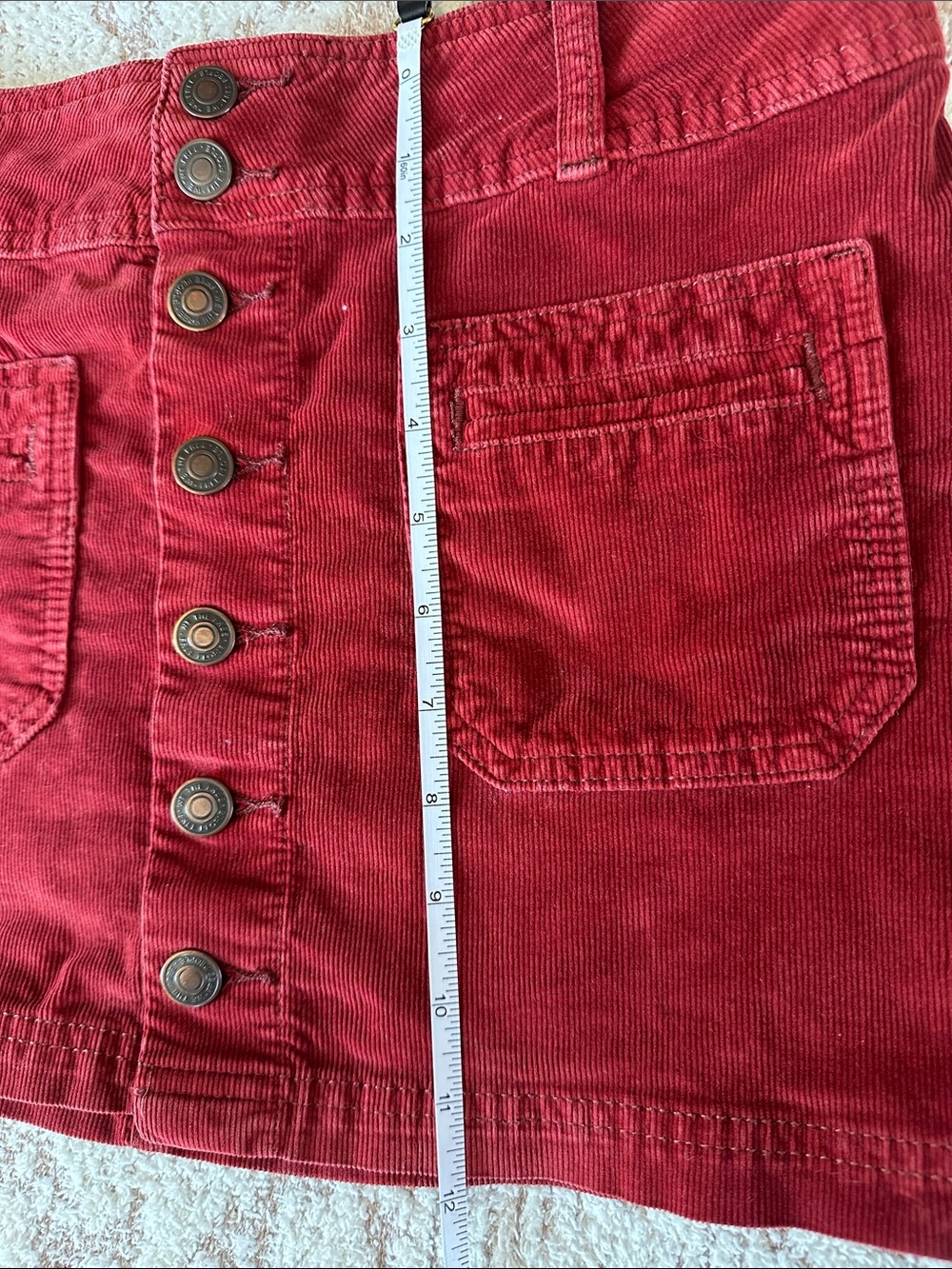We The Free Corduroy Mini Skirt Red Button Front Size 26 Boho Fall Y2K
